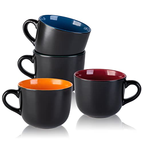 AmorArc 24oz Soup Mug Set of 4 - Large Handle Coffee & Tea Bowls, Mix