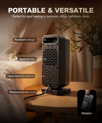 500W Portable Ceramic Space Heater with Tip-Over and Overheat Protection