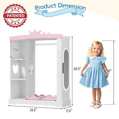 Kids Dress-Up Wardrobe with Jewelry Cabinet, Hanging Rack and Mirror