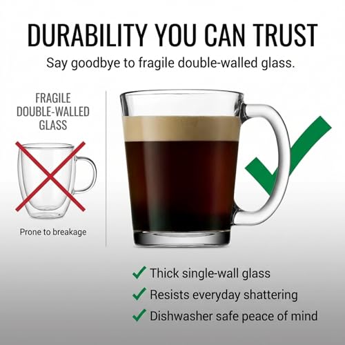 Godinger 10oz Glass Coffee Mugs Set of 4 - Made in Italy, Clear Drinkware