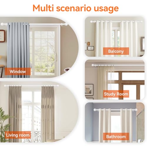 White Adjustable Metal Curtain Rod for Windows 28-48" (5/8" Diameter)