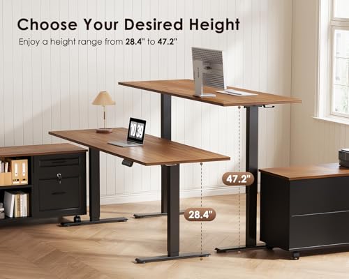 55" L-Shaped Electric Standing Desk with Mobile File Cabinet Storage