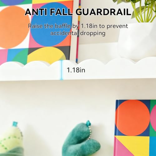 Set of 4 Scalloped Floating Wall Shelves for Nursery and Kids Room