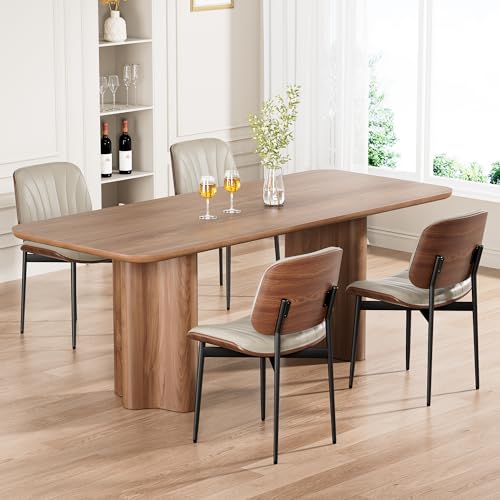 Mid-Century Modern Dining Chairs Set of 6, Upholstered PU Leather with Walnut Back