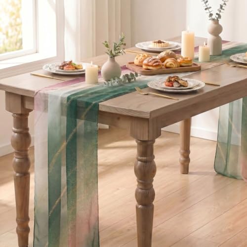 Artoid Mode 28x120 Inch Boho Green Stripes Christmas Table Runner – 10ft