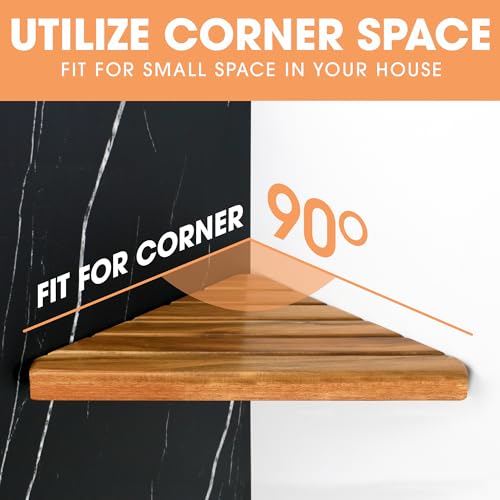 Wooden Corner Shower Shelf Set - Adhesive No-Drill Bathroom Storage
