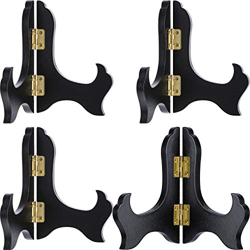 4-Pack Wooden Display Easels, 7-Inch Black Plate Stands for Decor