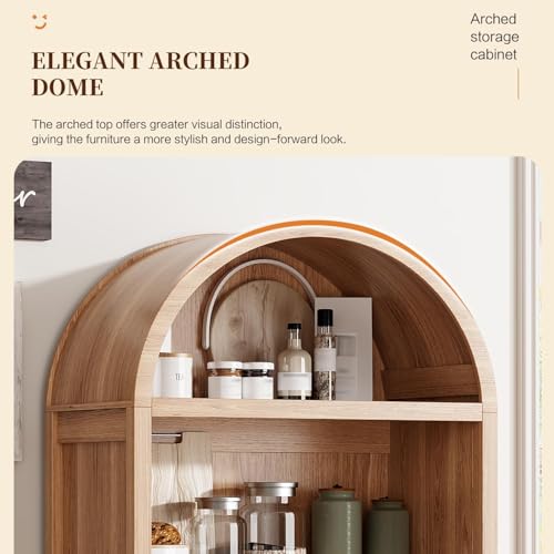 71-Inch Arched Kitchen Pantry Cabinet with Adjustable Shelves and Fluted Doors