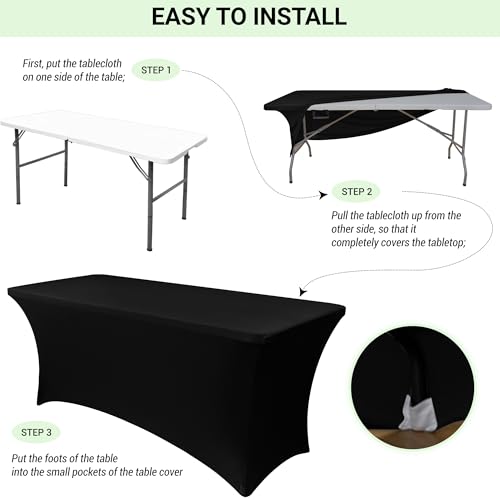 6ft Black Stretch Spandex Tablecloth 2 Pack - Fitted Table Cover