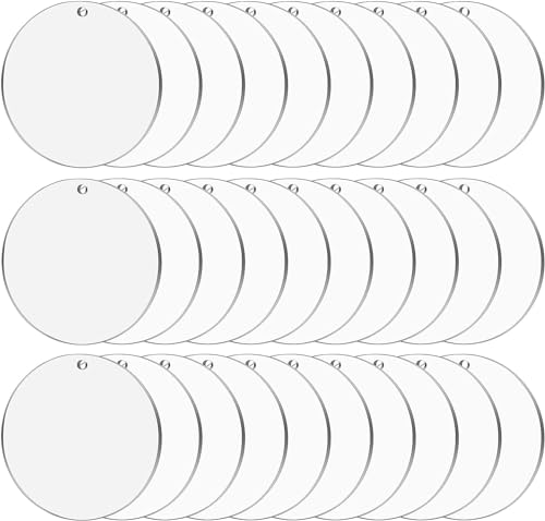 Clear Round Acrylic Ornament Blanks with Hole - 4 Inch (30 Pack) for DIY Crafts