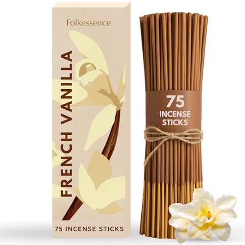 French Vanilla Incense Sticks - 75 Count, 8-Inch Natural Low-Smoke Aromatherapy