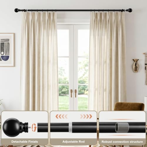 Heavy Duty Black Curtain Rod - 1" Adjustable Metal Drapery Rod (72-144")