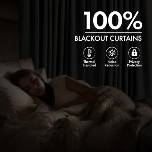 100% Blackout Linen Curtains 40W x 84L - Thermal Insulated Cream Drapes