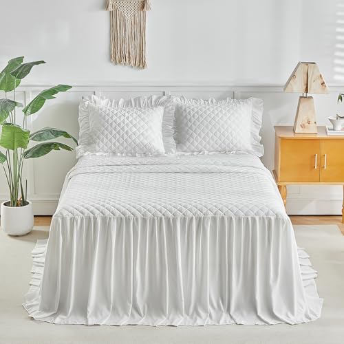 Ruffled Skirt Bedspread Set with 30-Inch Long Drop - Farmhouse Quilt