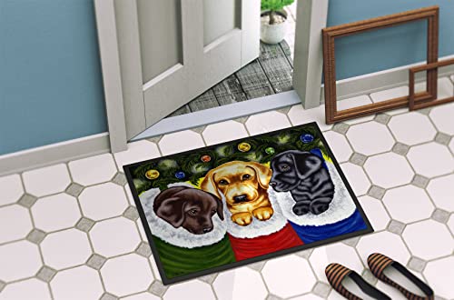 Labrador Christmas Stocking Surprise Doormat 24x36 - Indoor/Outdoor Non-Slip