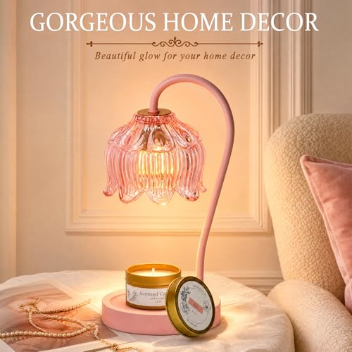 Funistree Flower Candle Warmer Lamp with Timer - Pink Full Set Gift, Lavender Vanilla Oud