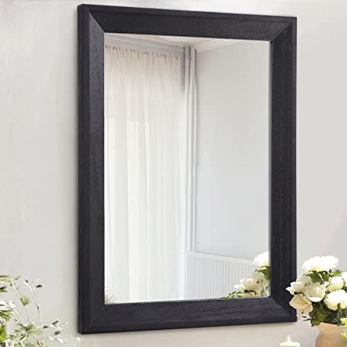 Rustic Rectangular Wall Mirror, 12x16 inch Wood Framed Hanging Mirror