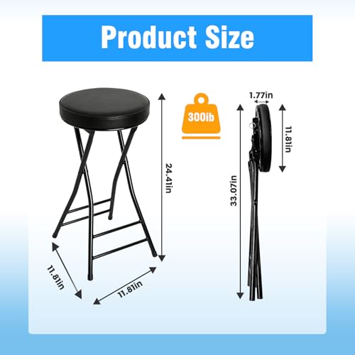 24-Inch Folding Bar Stool with Padded Seat and Backrest, Brown