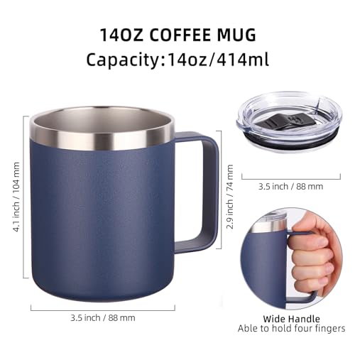 Volhoply 14oz Insulated Stainless Steel Coffee Mug with Lid - Navy, 8 Pack
