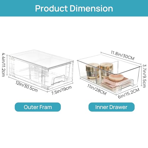Clear Stackable Storage Drawers with Dividers 4-Pack