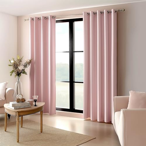 Light Pink Blackout Curtains - 84 Inch Room Darkening Drapes