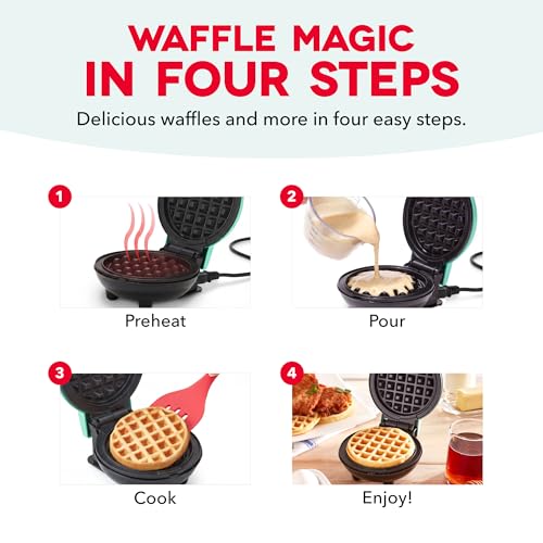 Mini Waffle Maker - 4-Inch Portable Nonstick Electric Waffle Iron, Red