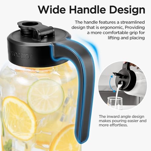 64 oz Glass Mason Jar Pitcher with Flip Lid & Handle - 2 Quart Pitcher