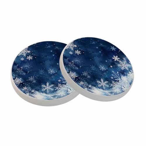 oFloral Snowflake Coasters 4" Set of 2 – Merry Christmas / New Year Absorbent Ceramic