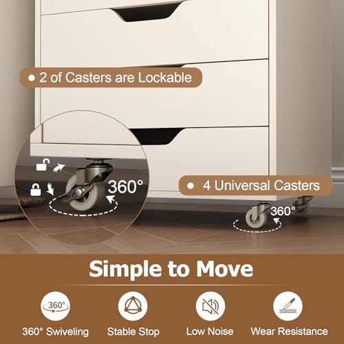 7-Drawer Mobile Rolling Storage Cabinet with Wheels, White Office Organizer