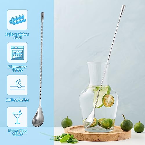 12-Inch Stainless Steel Cocktail Mixing Spoons - 2 Piece Long Stirring Set