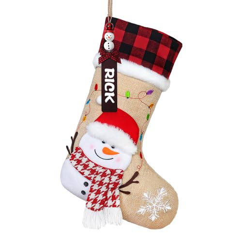 Demiuko 17-Inch Snowman Christmas Stocking with Personalized Name Tag - 1PC
