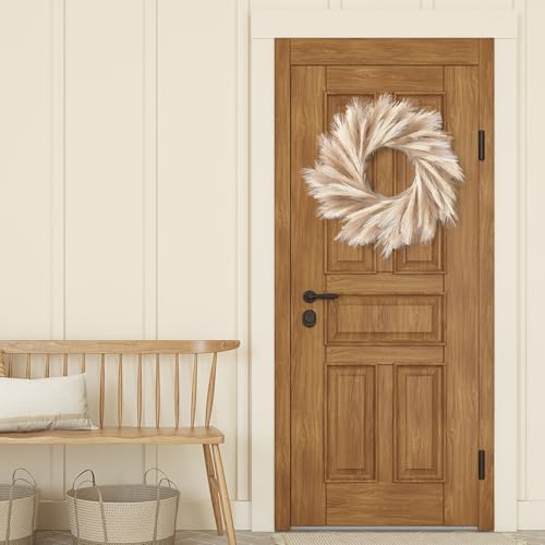 26-Inch Artificial Pampas Grass Wreath for Front Door Boho Wall Decor