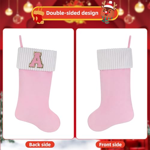 20-Inch Personalized Pink Velvet Christmas Stocking with Embroidered Letter