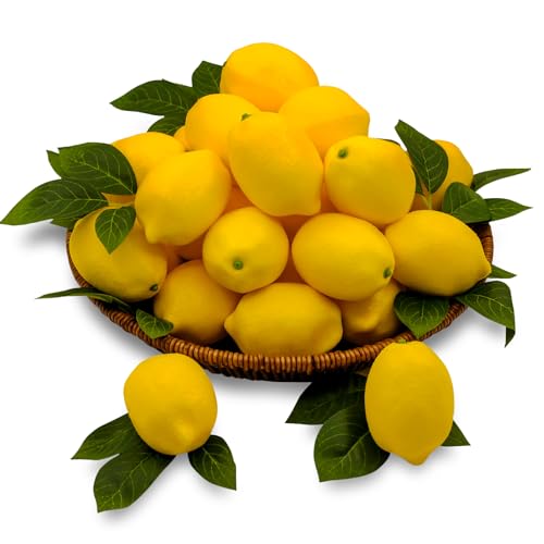20 Pcs Artificial Lemons with Leaves - Realistic Faux Fruit Decor
