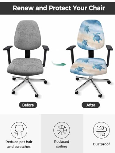 Stretchable Blue Coastal Turtle Office Chair Cover Set