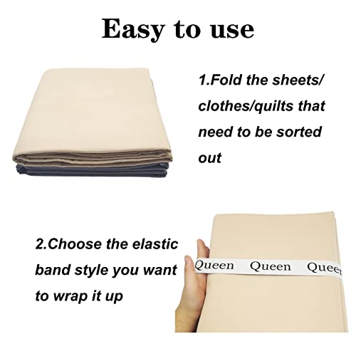 12-Piece Bed Sheet Organizer Bands for Closet Storage - Elastic Straps with Linen Labels