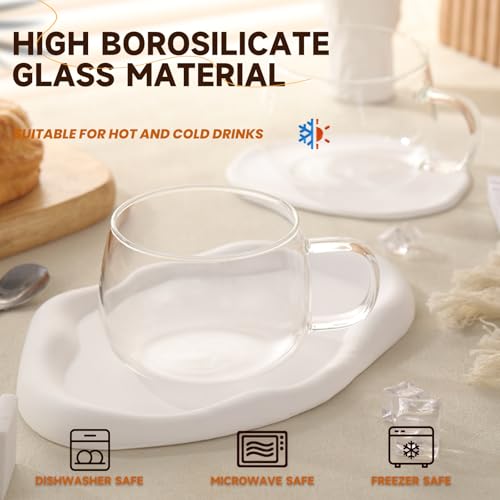 GURUDAR 12OZ/360ML Set of 2 Borosilicate Glass Tea Cups with Handles - Microwave & Dishwasher Safe