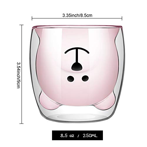 Patelai Pink Bear Double Wall Glass Mug 200ml Milk Tea Coffee Cup Gift