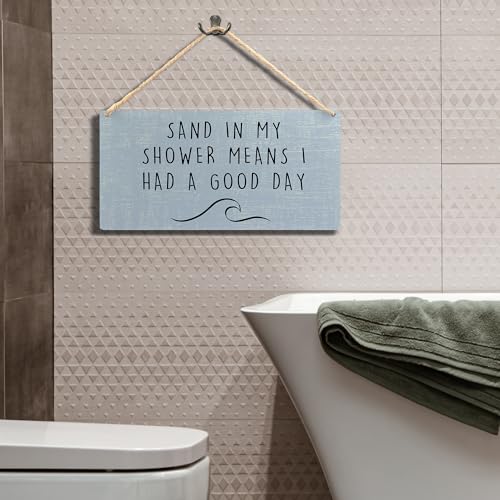 Sand in My Shower Wood Wall Sign, Coastal Beachy Room Decor, 12x6 Inch