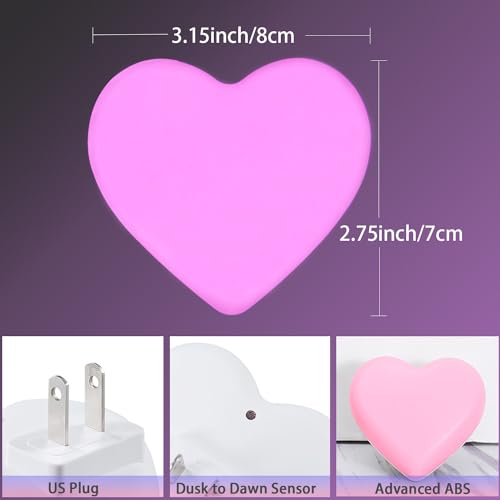 Cute Heart Plug-In LED Night Light with Dusk-to-Dawn Sensor - Pink