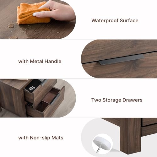 3-Piece Queen Bedroom Set: Wood Platform Bed Frame & 2 Charging Nightstands