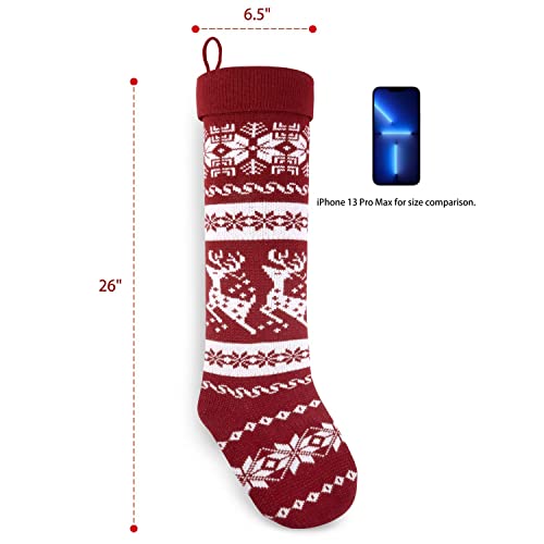 Starry Dynamo 26 Inch Set of 4 Nordic Knitted Christmas Stockings Burgundy & White - Holiday Decor