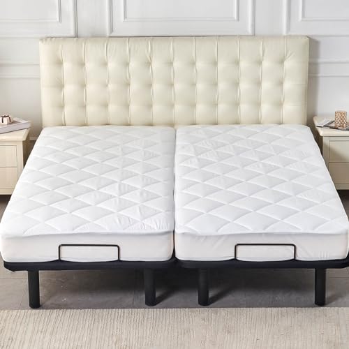 Fluffy Split King Mattress Topper with Quilted Fitted Pad - 2 Twin XL