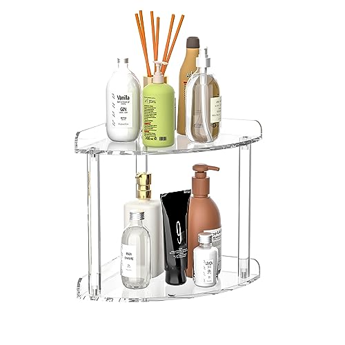 2-Tier Acrylic Corner Countertop Organizer Shelf, 7x7x8 Inch Storage Rack