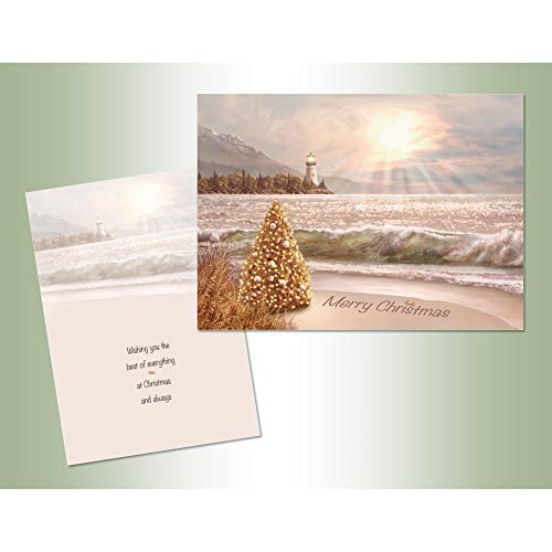 LPG Greetings 18-Pack Beach Lighthouse Christmas Cards, 7x5 in