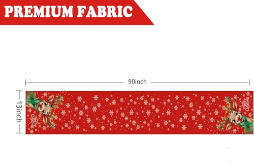 Red 13x90 Inch Merry Christmas Table Runner with Reindeer & Snowflake - QIONG MENG