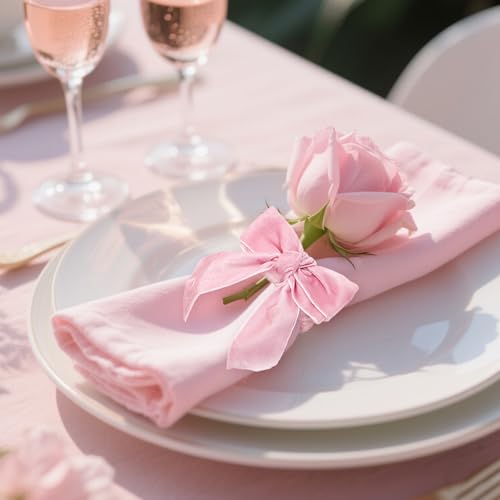 Davifina Pink Velvet Bow Napkin Rings Set of 6 for Christmas & Valentine’s Table Decor