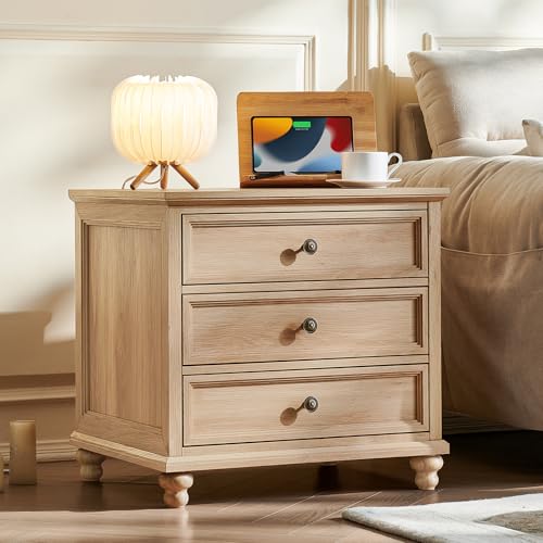 24-Inch Farmhouse 3-Drawer Nightstand Set of 2, Rustic Wood Bedside Table