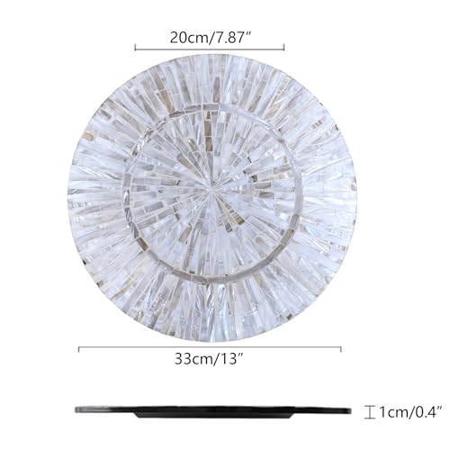 Champagne White 4-Piece Wooden Mother of Pearl Charger Plates Set - Radiating Gold Inlay, Artisanal Round Placemats for Weddings & Holidays