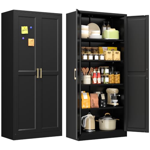 71" Tall Metal Storage Cabinet, Heavy Duty Pantry Cupboard with 4 Adjustable Shelves